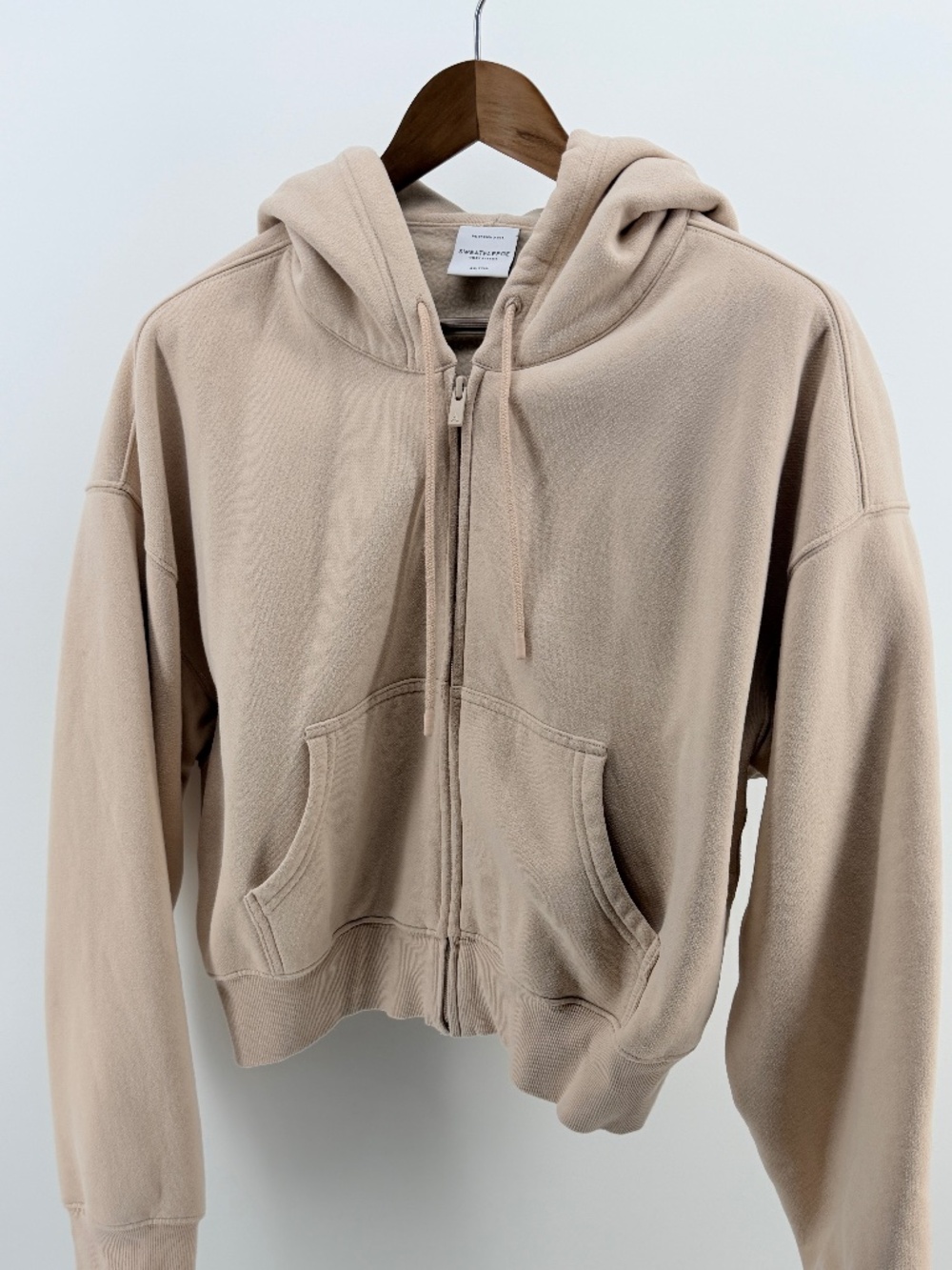 Aritzia Sweatfleece Cozy Fleece Boyfriend Zip Hoodie Beige Large